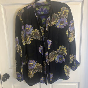 Women's Chicos? Blouse L reversible Black Purple Floral